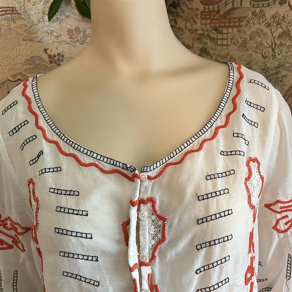 FREE PEOPLE EMBROILED CROCHET DETAIL BOHO HIDDEN BUTTONS CLOSURE BLOUSE TOP SZ M - Picture 2 of 15